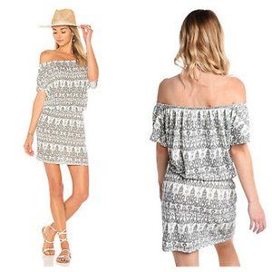 SOFT JOIE Danyale Off the Shoulder Blouson Dress - Gray & White Pattern Sz Small